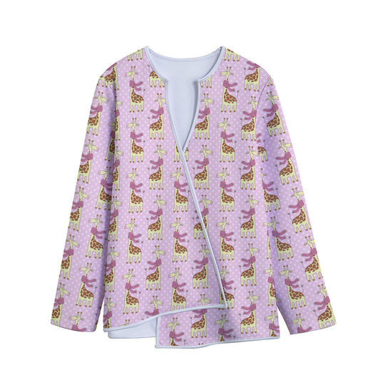 Giraffe With Scarf Pattern Print Long Sleeve Short Coat