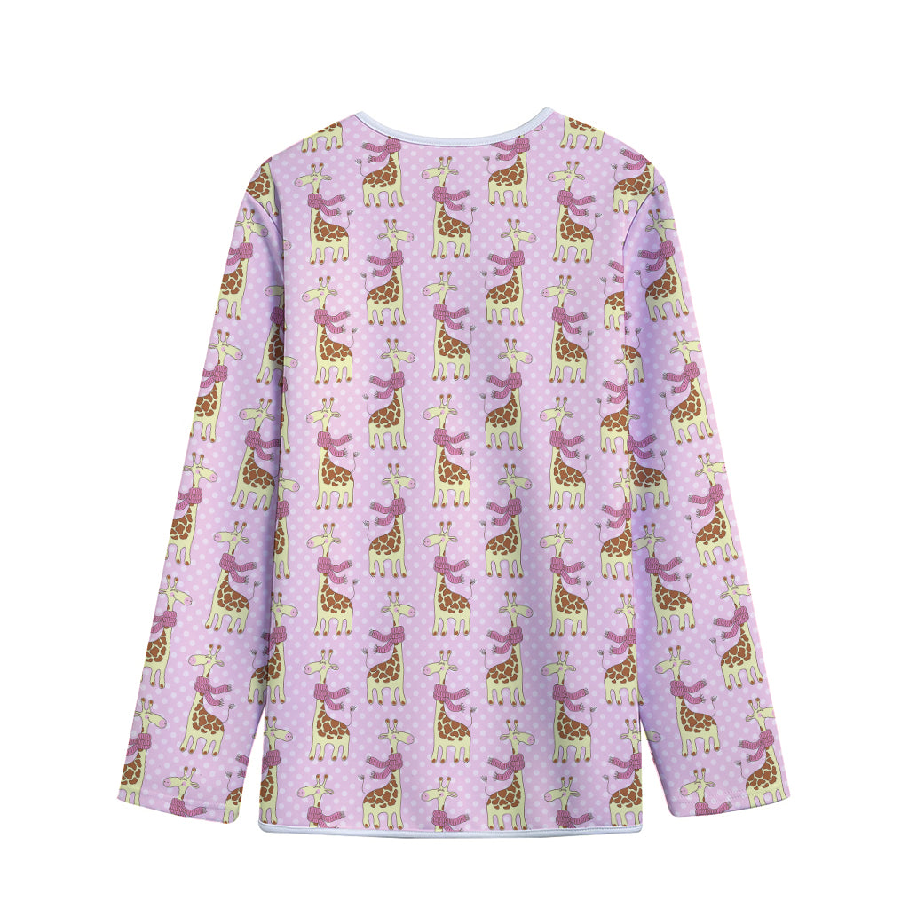 Giraffe With Scarf Pattern Print Long Sleeve Short Coat
