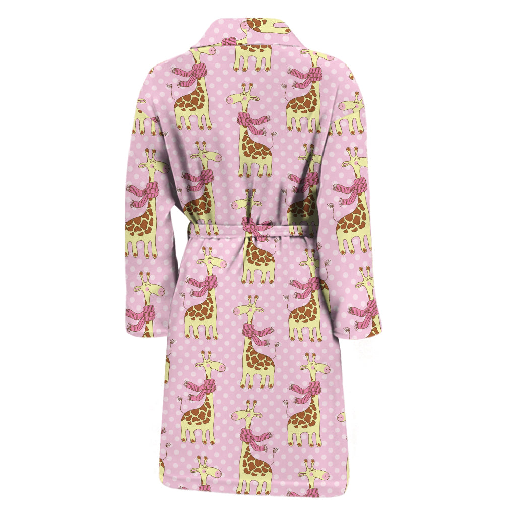 Giraffe With Scarf Pattern Print Men's Bathrobe