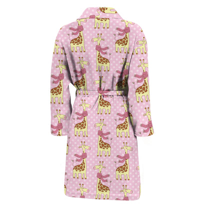 Giraffe With Scarf Pattern Print Men's Bathrobe