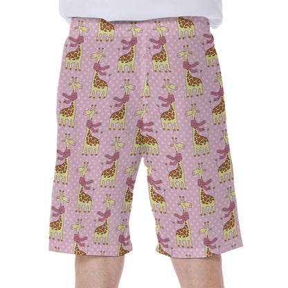 Giraffe With Scarf Pattern Print Men's Beach Shorts