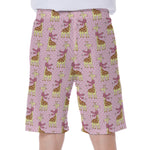 Giraffe With Scarf Pattern Print Men's Beach Shorts