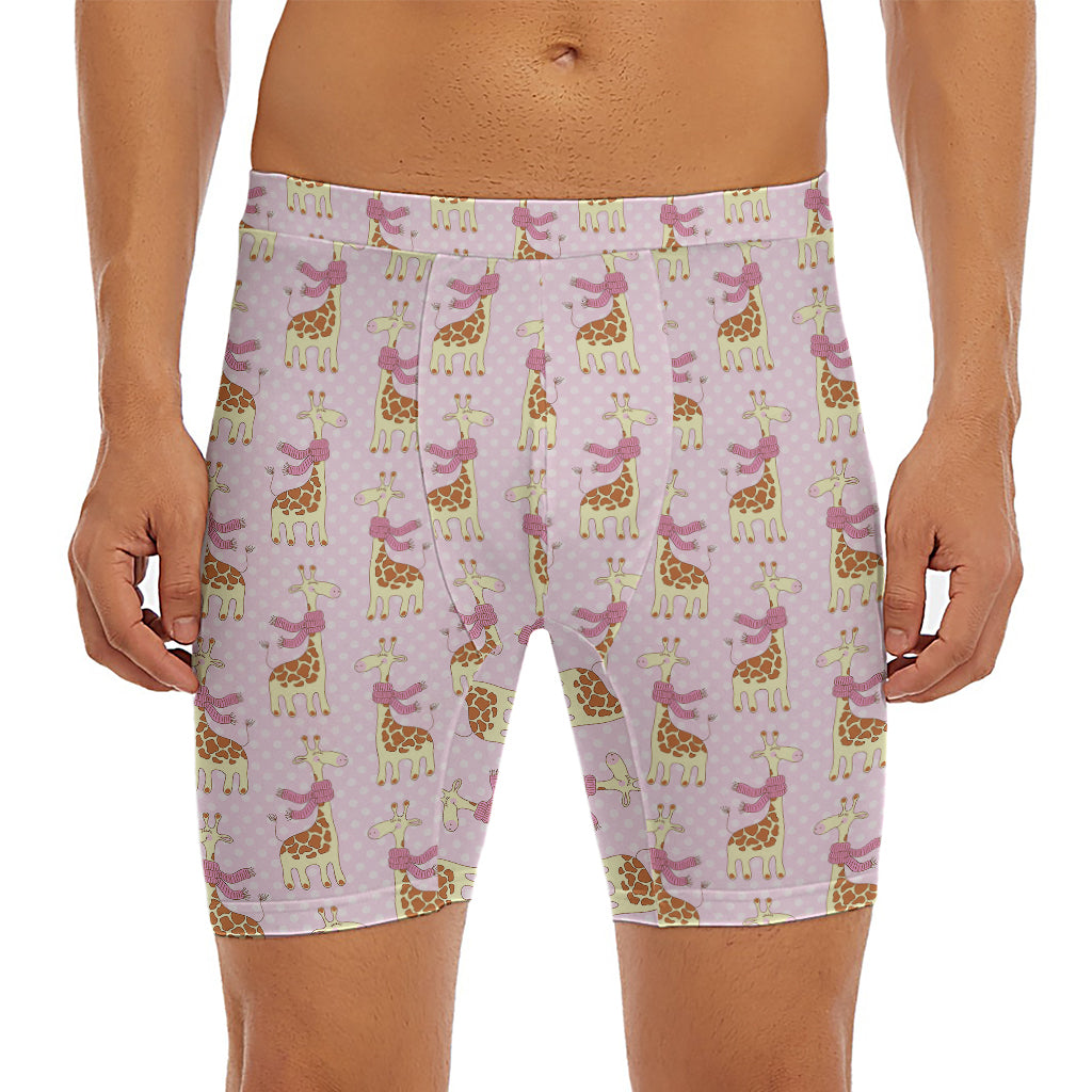 Giraffe With Scarf Pattern Print Men's Long Boxer Briefs