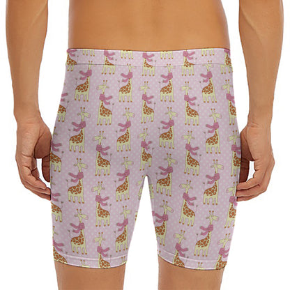 Giraffe With Scarf Pattern Print Men's Long Boxer Briefs
