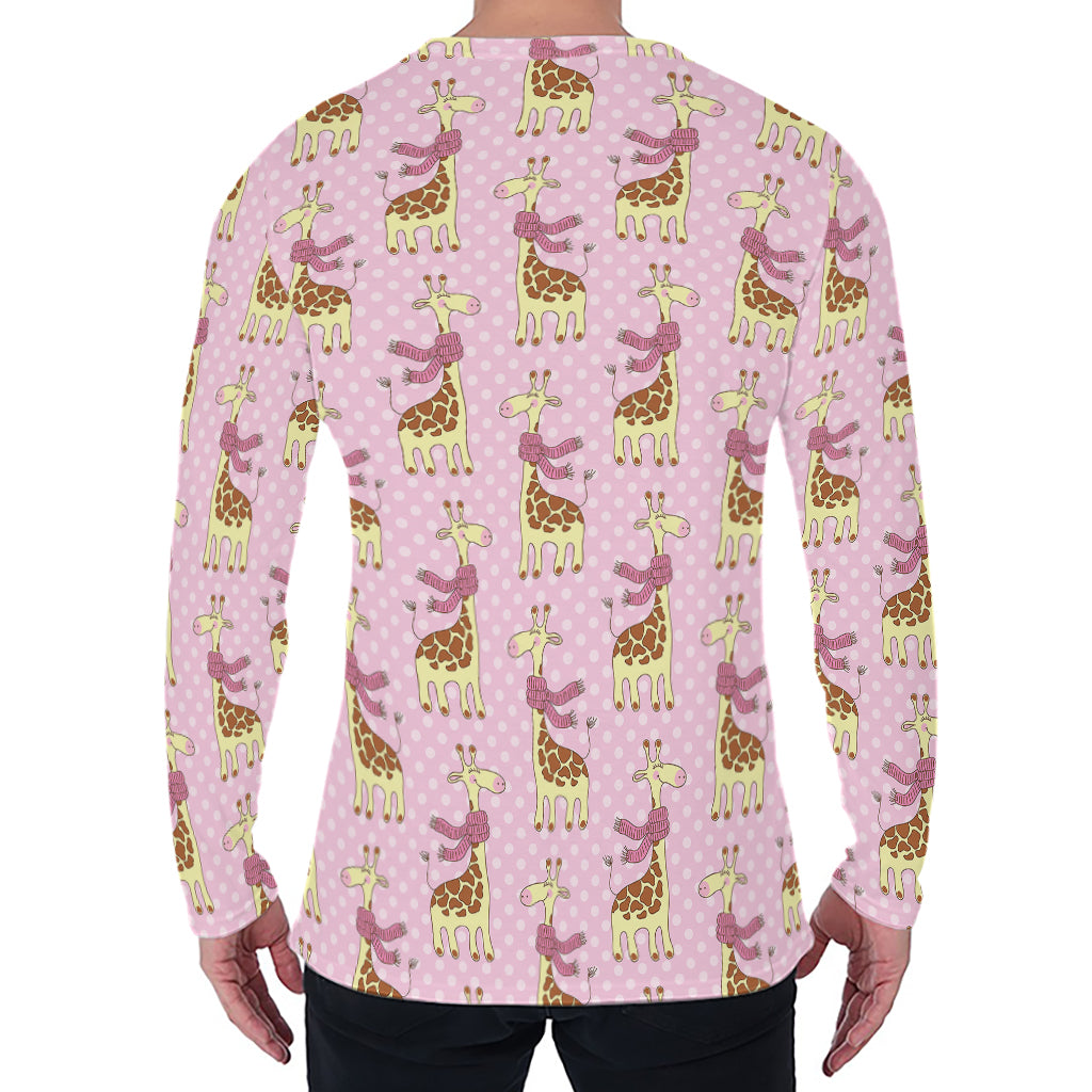 Giraffe With Scarf Pattern Print Men's Long Sleeve T-Shirt
