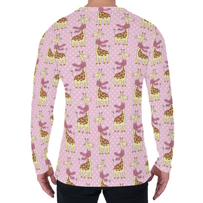 Giraffe With Scarf Pattern Print Men's Long Sleeve T-Shirt