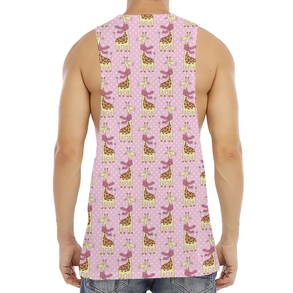 Giraffe With Scarf Pattern Print Men's Muscle Tank Top