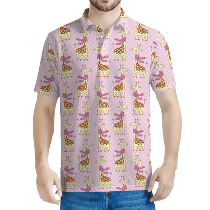 Giraffe With Scarf Pattern Print Men's Polo Shirt