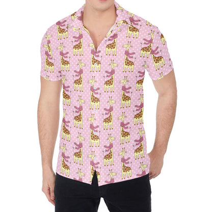 Giraffe With Scarf Pattern Print Men's Shirt