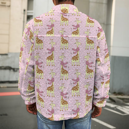 Giraffe With Scarf Pattern Print Men's Shirt Jacket