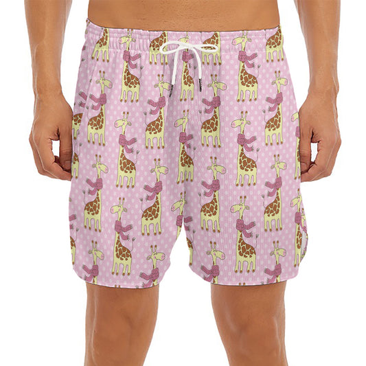 Giraffe With Scarf Pattern Print Men's Split Running Shorts