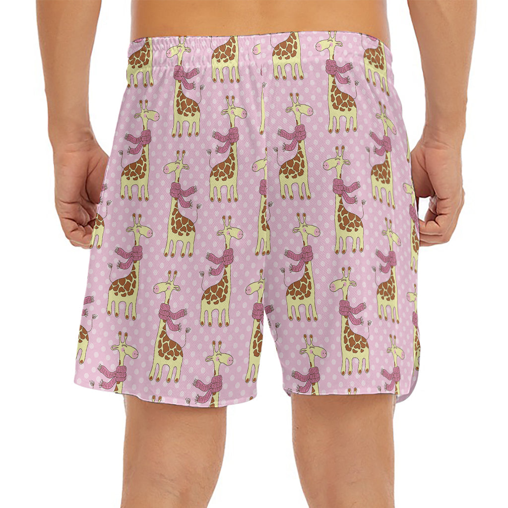 Giraffe With Scarf Pattern Print Men's Split Running Shorts