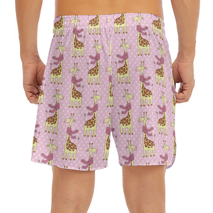 Giraffe With Scarf Pattern Print Men's Split Running Shorts