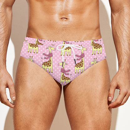 Giraffe With Scarf Pattern Print Men's Swim Briefs