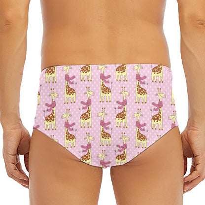 Giraffe With Scarf Pattern Print Men's Triangle Swim Briefs