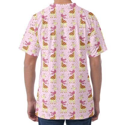 Giraffe With Scarf Pattern Print Men's Velvet T-Shirt