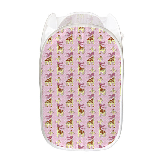 Giraffe With Scarf Pattern Print Mesh Laundry Hamper