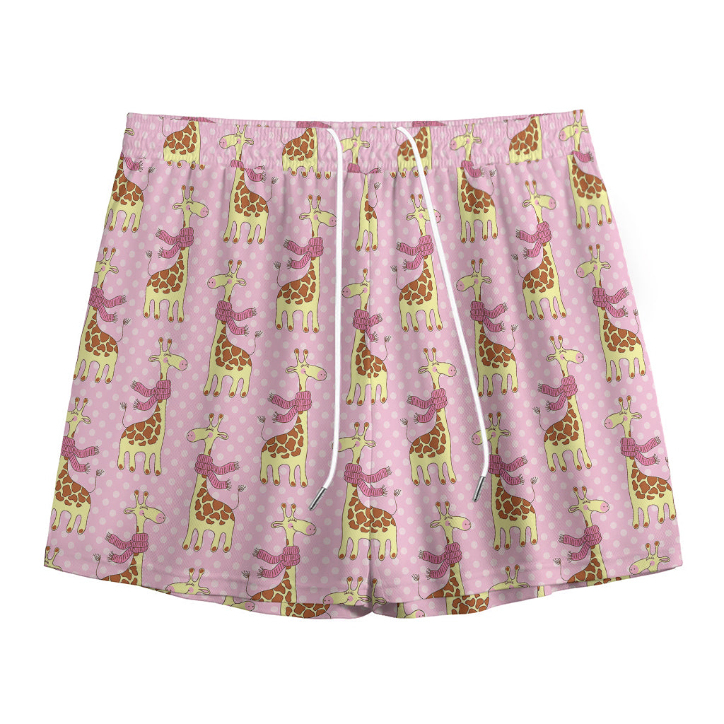 Giraffe With Scarf Pattern Print Mesh Shorts