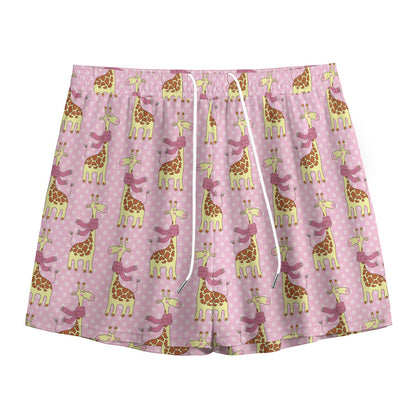 Giraffe With Scarf Pattern Print Mesh Shorts