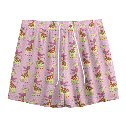 Giraffe With Scarf Pattern Print Mesh Shorts