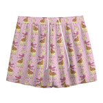 Giraffe With Scarf Pattern Print Mesh Shorts