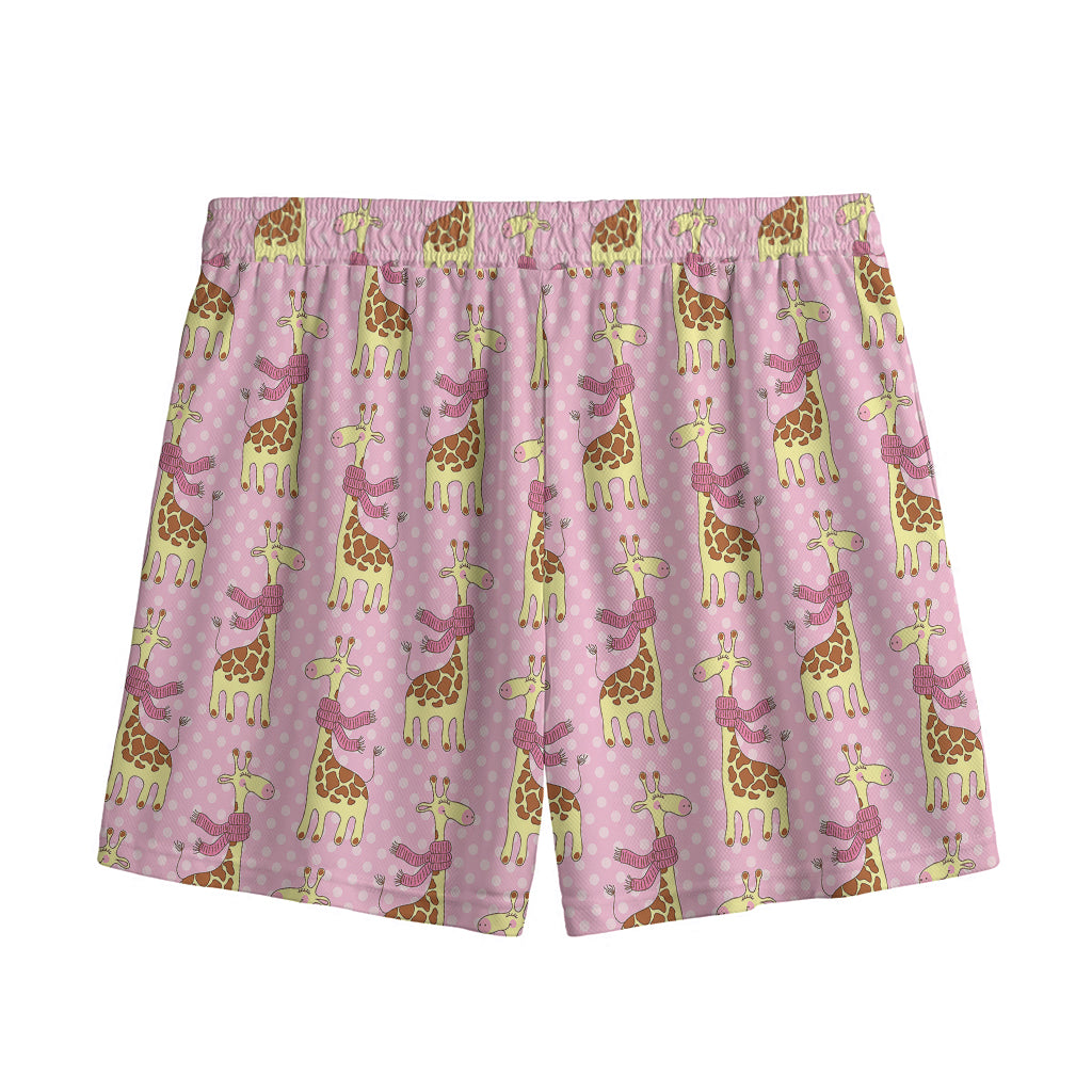 Giraffe With Scarf Pattern Print Mesh Shorts