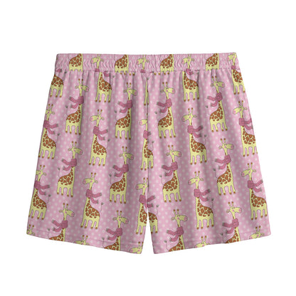 Giraffe With Scarf Pattern Print Mesh Shorts