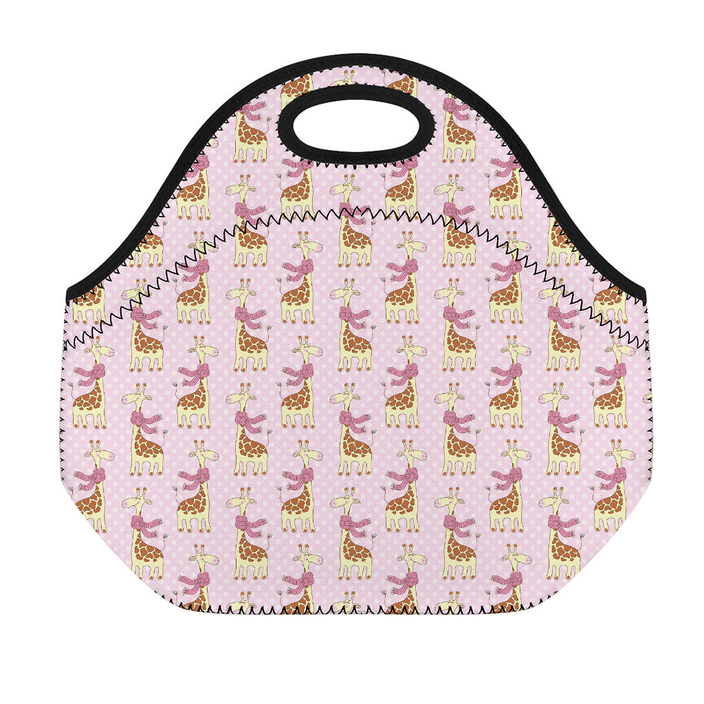 Giraffe With Scarf Pattern Print Neoprene Lunch Bag