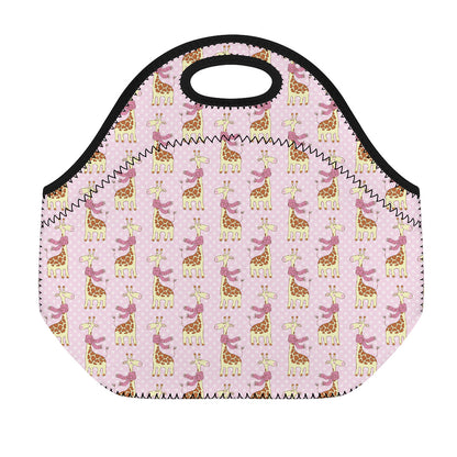 Giraffe With Scarf Pattern Print Neoprene Lunch Bag