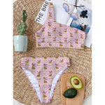 Giraffe With Scarf Pattern Print One Shoulder Bikini Top