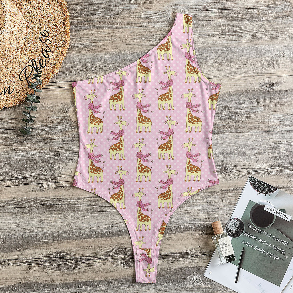 Giraffe With Scarf Pattern Print One Shoulder Bodysuit
