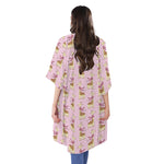 Giraffe With Scarf Pattern Print Open Front Beach Cover Up