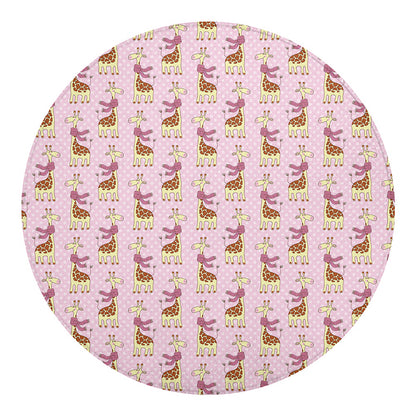 Giraffe With Scarf Pattern Print Round Blanket