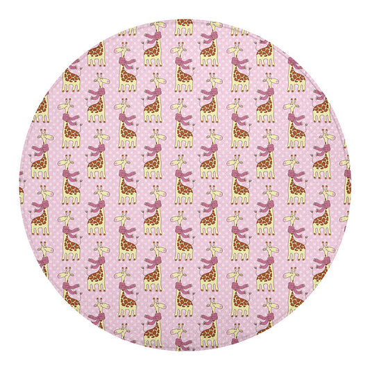 Giraffe With Scarf Pattern Print Round Blanket