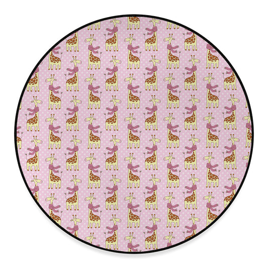 Giraffe With Scarf Pattern Print Round Floor Mat