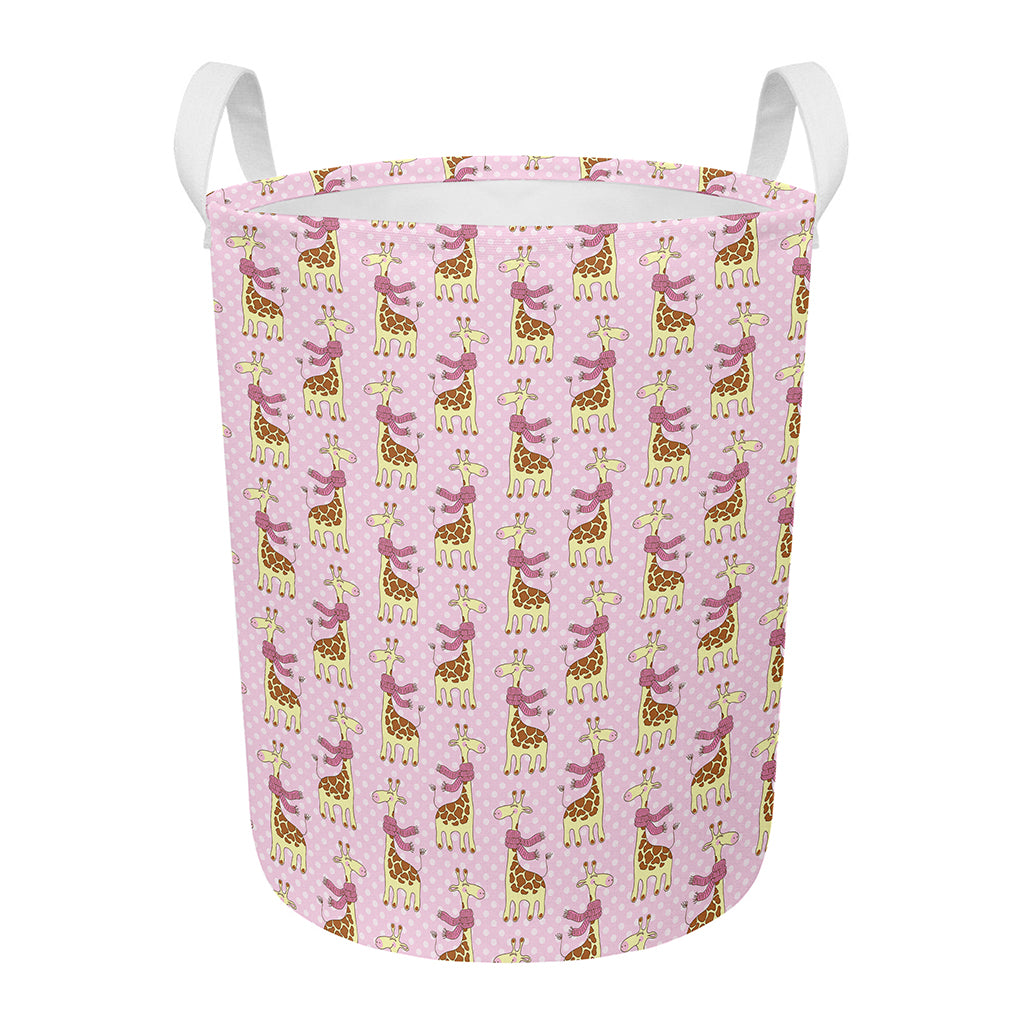 Giraffe With Scarf Pattern Print Round Laundry Basket