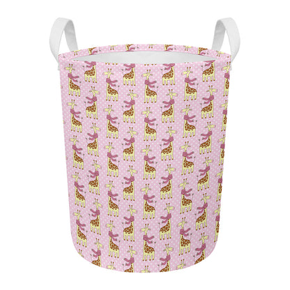 Giraffe With Scarf Pattern Print Round Laundry Basket