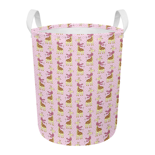 Giraffe With Scarf Pattern Print Round Laundry Basket