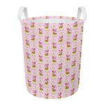 Giraffe With Scarf Pattern Print Round Laundry Basket
