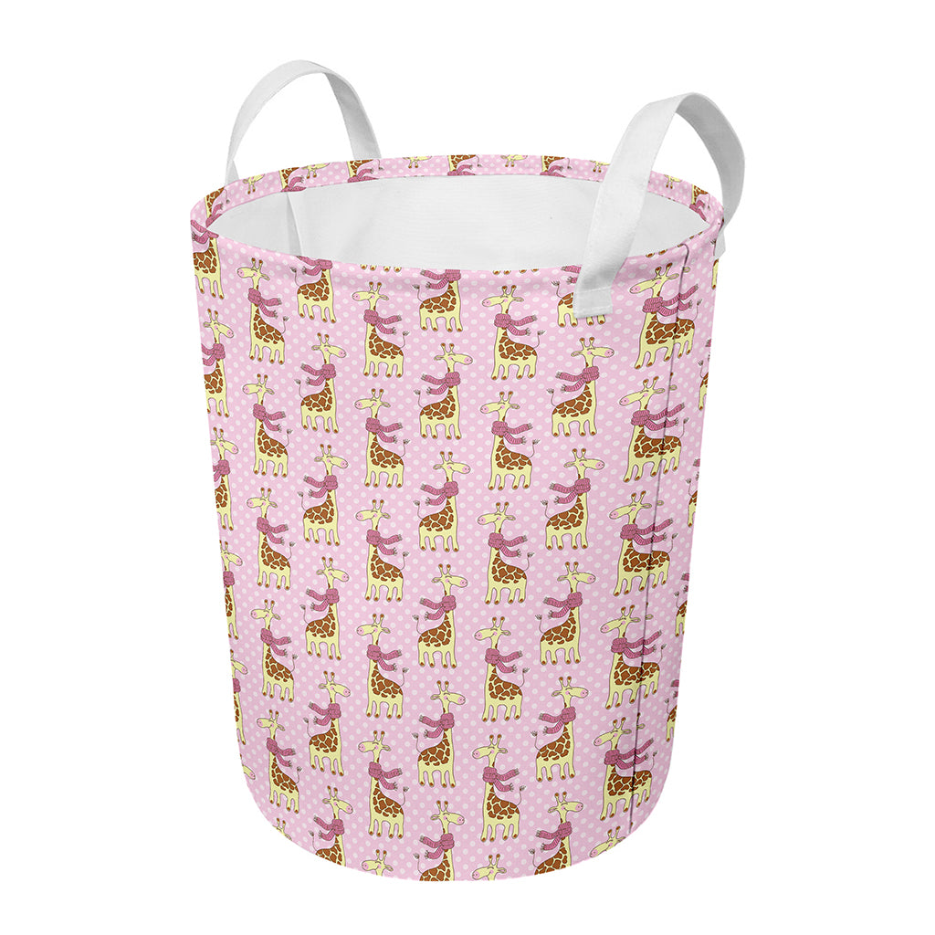 Giraffe With Scarf Pattern Print Round Laundry Basket