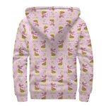 Giraffe With Scarf Pattern Print Sherpa Lined Zip Up Hoodie