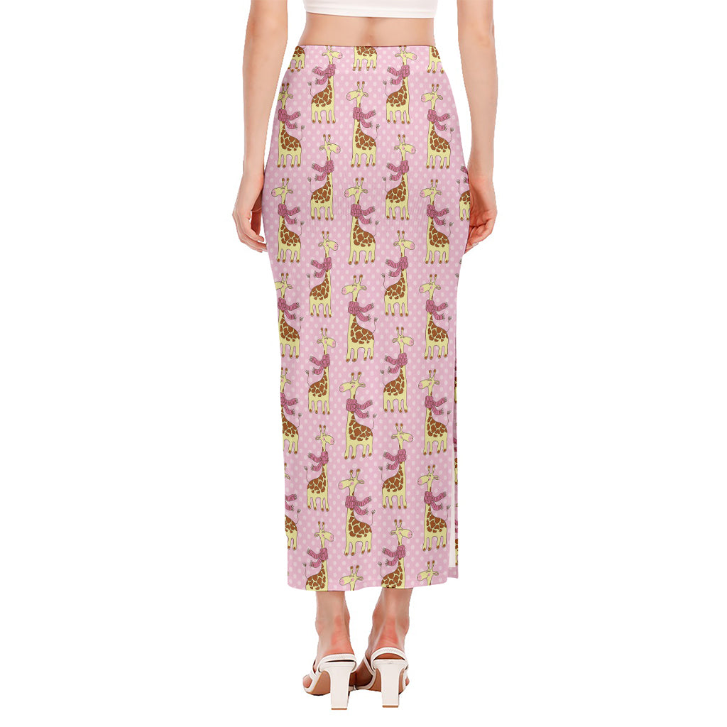 Giraffe With Scarf Pattern Print Side Slit Maxi Skirt