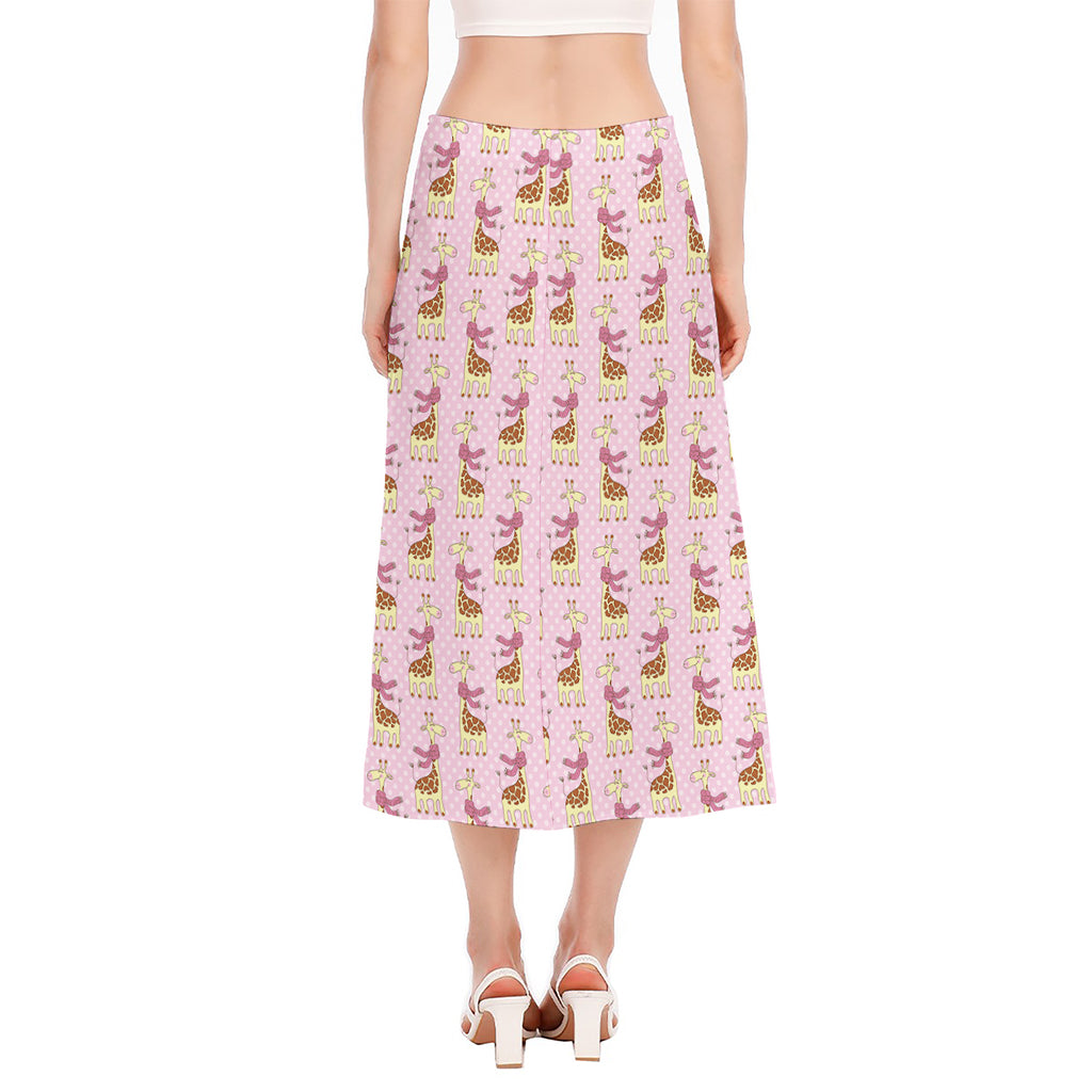 Giraffe With Scarf Pattern Print Side Slit Midi Skirt