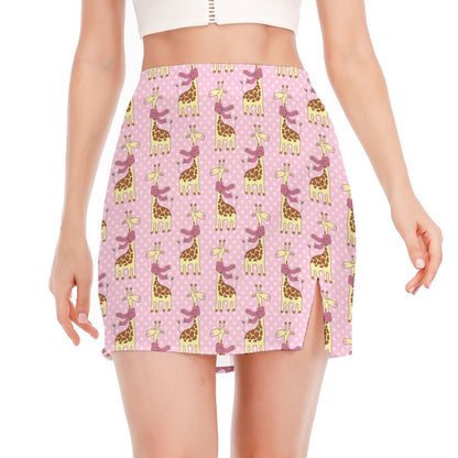 Giraffe With Scarf Pattern Print Side Slit Mini Skirt