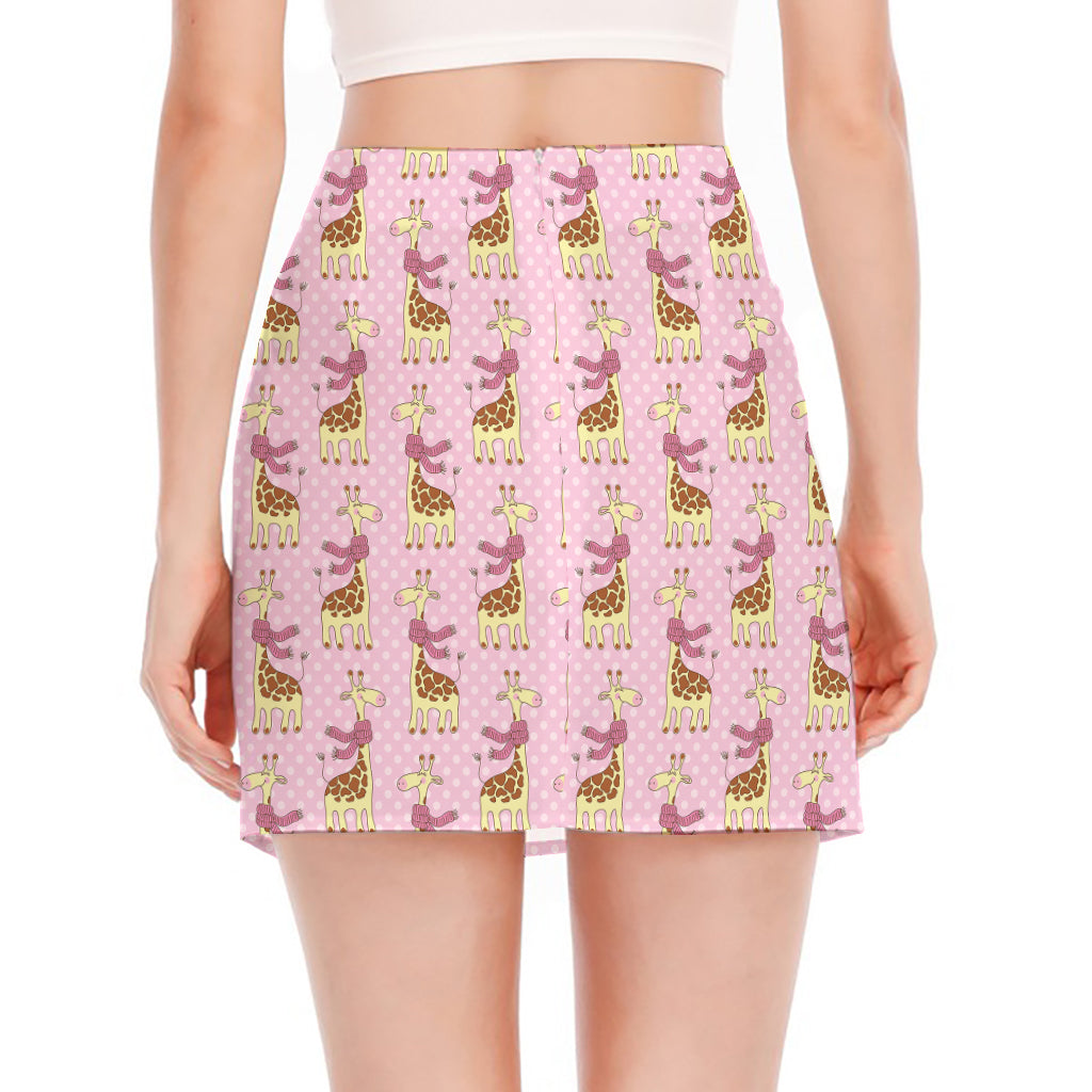 Giraffe With Scarf Pattern Print Side Slit Mini Skirt