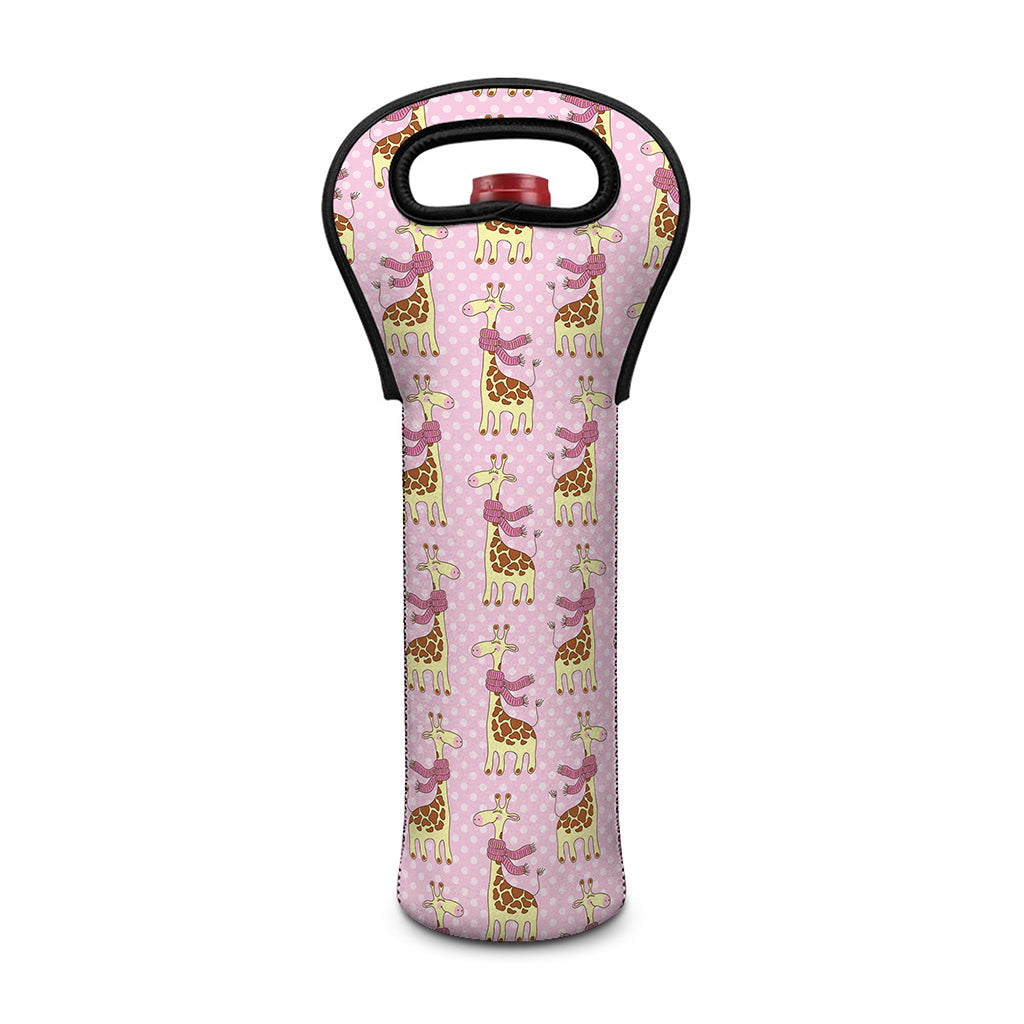 Giraffe With Scarf Pattern Print Single Neoprene Wine Tote
