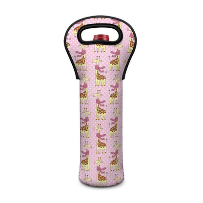 Giraffe With Scarf Pattern Print Single Neoprene Wine Tote