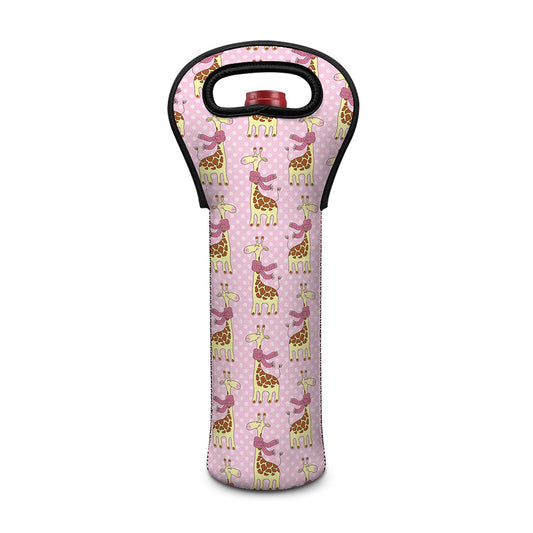 Giraffe With Scarf Pattern Print Single Neoprene Wine Tote