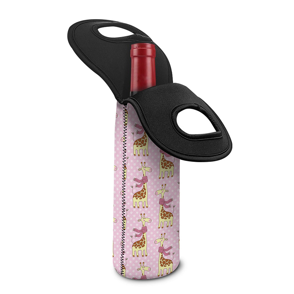 Giraffe With Scarf Pattern Print Single Neoprene Wine Tote