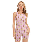 Giraffe With Scarf Pattern Print Sleeveless One Piece Swimsuit